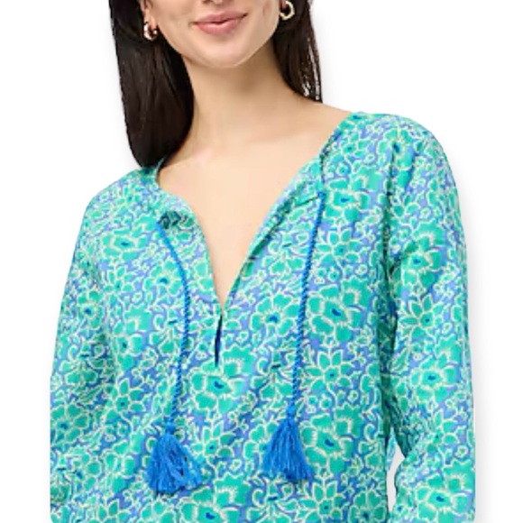 J. CREW Swimsuit Coverup Brilliant Ocean Bright Print Beach Tunic NWT - Picture 3 of 6